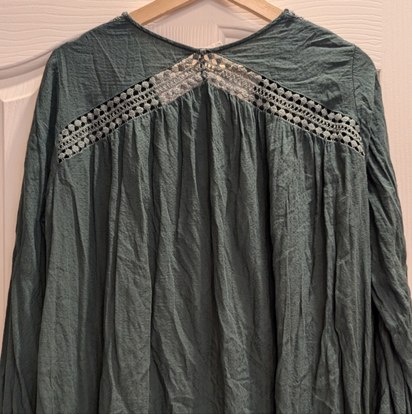 Lush Forest Green Laceup Eyelet Detail Smock Dress - Picture 4 of 6